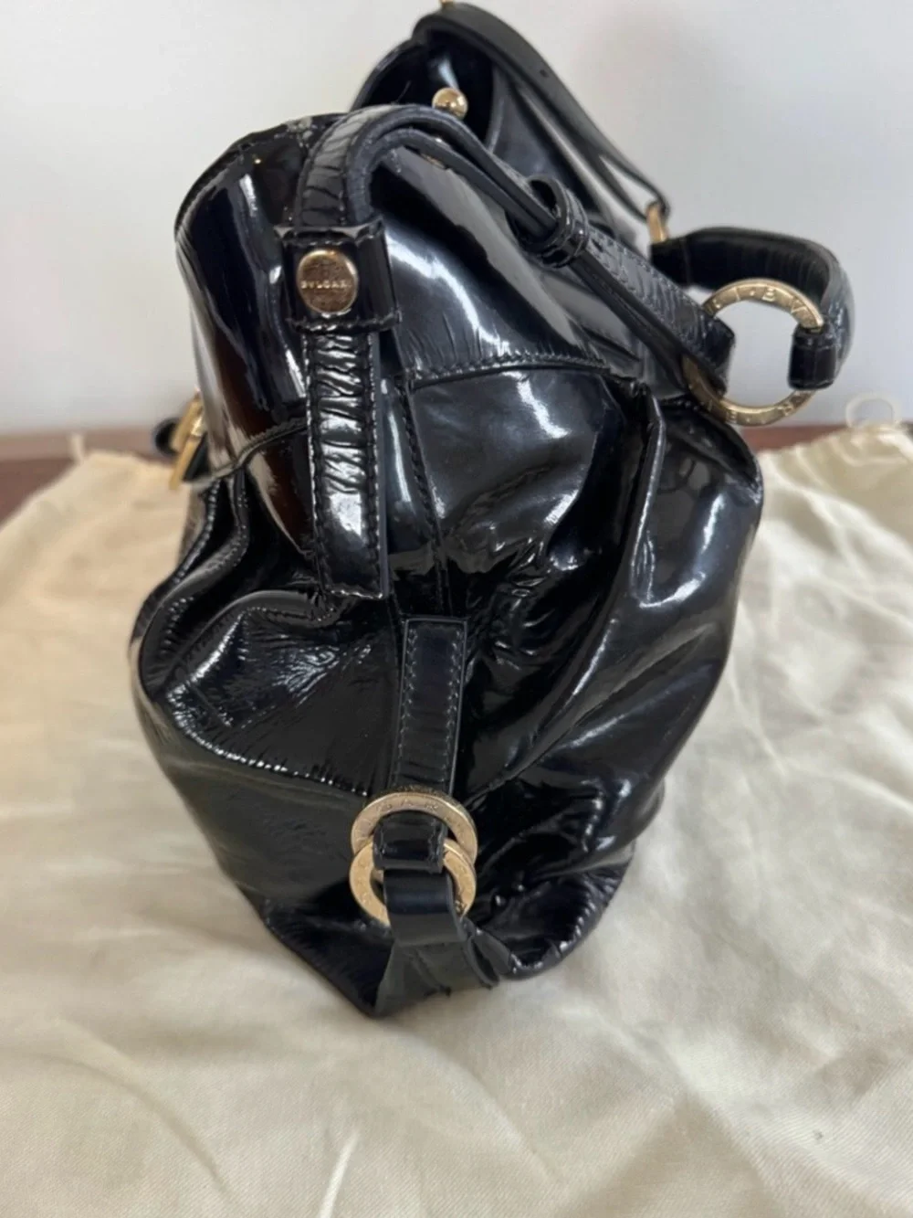 Bvlgari Chandra Hobo Bag in Black Patent Leather w/COA and Dust Bag
